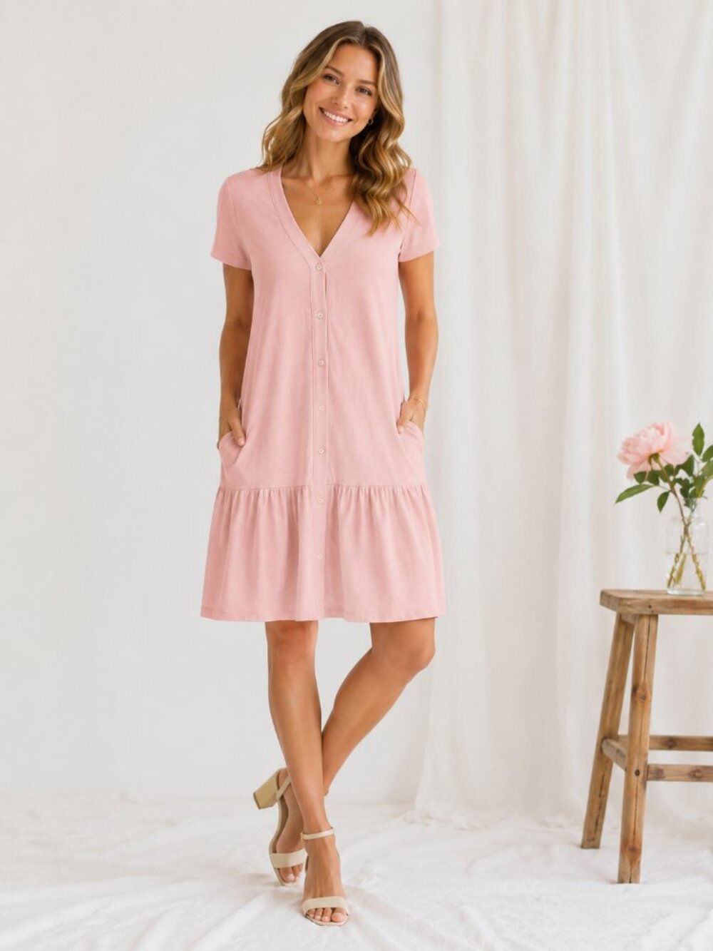 SMASH+TESS Hailey Mini Dress Pretty Pink Ruffle Hem Western Boho Chic Summer S